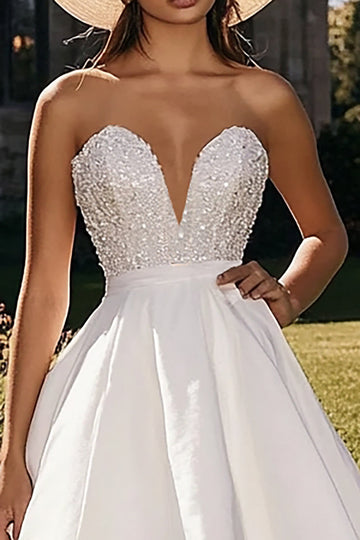 Robe de mariée blanche à plusieurs niveaux sans bretelles A Line High Low